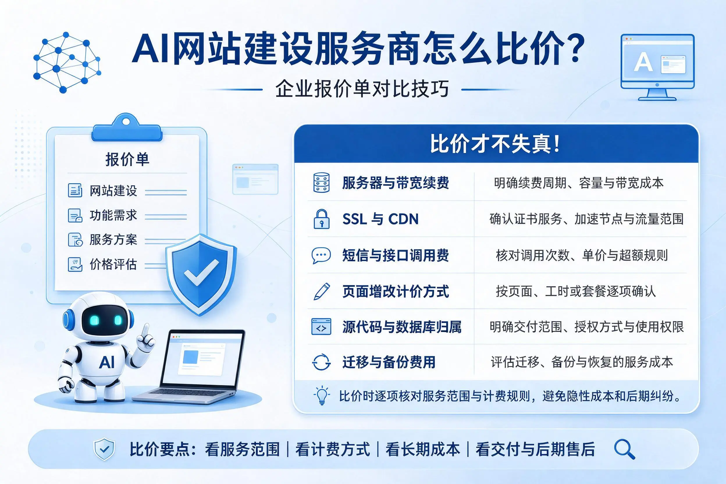 AI网站建设服务商怎么比价？贵州企业报价单对比技巧