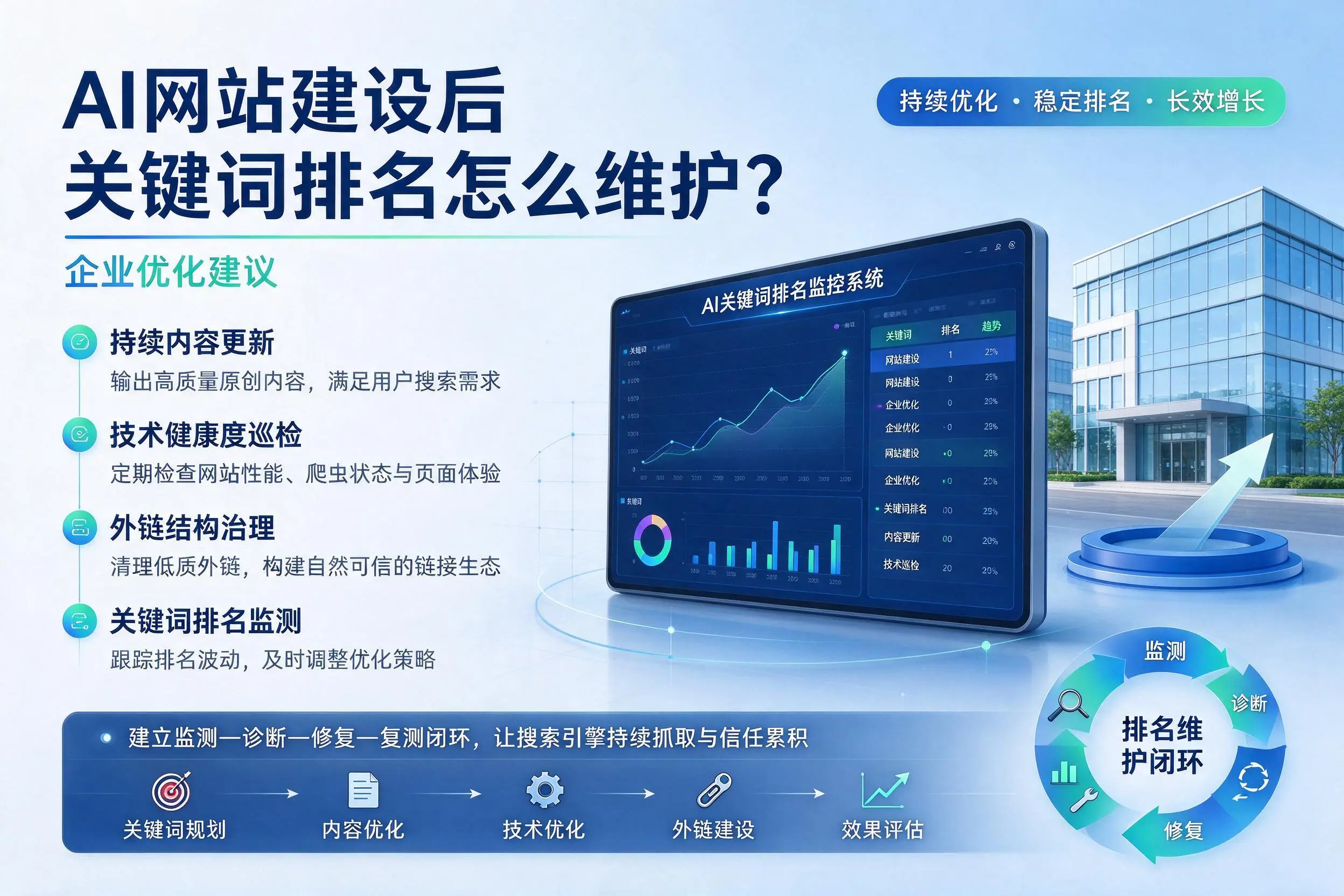 AI网站建设后关键词排名怎么维护?贵州企业优化建议