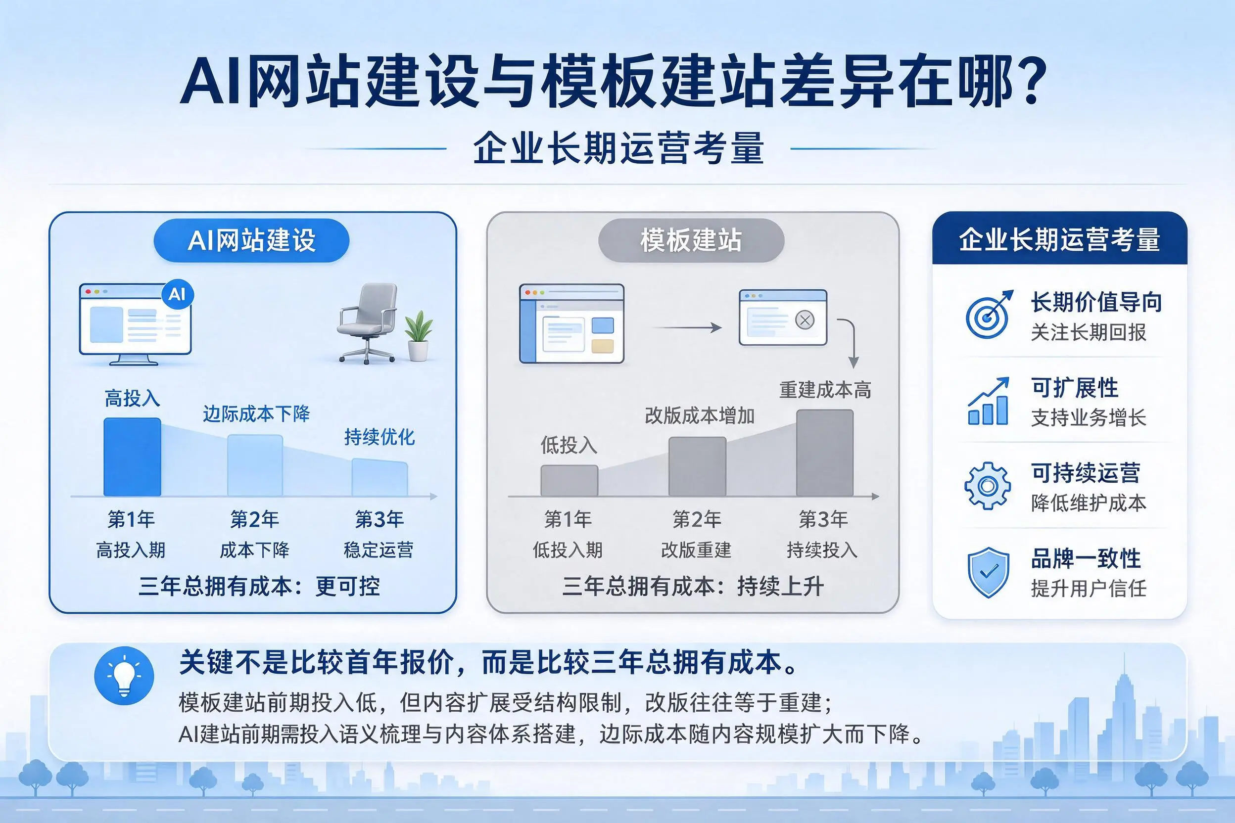 AI网站建设与模板建站差异在哪？贵州企业长期运营考量
